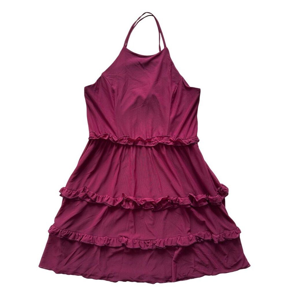 Halter Neck Ruffle Layered Pink Dress - Size M